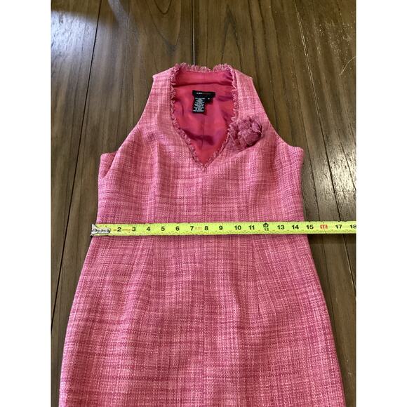 BCBGMaxAzria BCBG sleeveless pink silk tweed flower v neck classic dress 8 - Picture 7 of 7